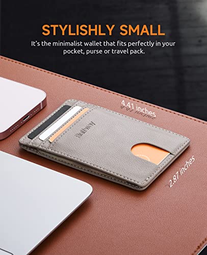 Image of Buffway Mens Slim Wallet, Minimalist Thin Front Pocket Leather Credit Card Holder with RFID Blocking for Work Travel | Minimalist