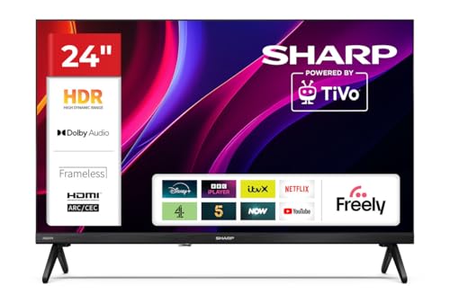 Sharp 24HE2245K 24-Inch HD Ready LED TV 720p Resolution TiVo OS Smart TV Wi-Fi 3 HDMI 2 USB HDR10 Built-in Freely