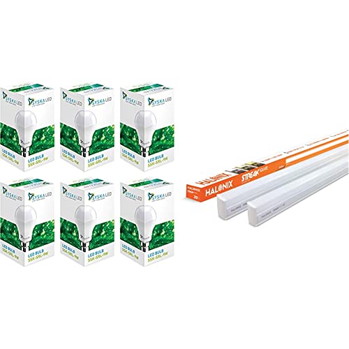 Image of SYSKA SSK-SRL-9W- Base B22 9-Watt LED Bulb (Pack of 6, Cool Day Light) & Halonix 20W Led batten tubelight (Pack of 2, cool day white)