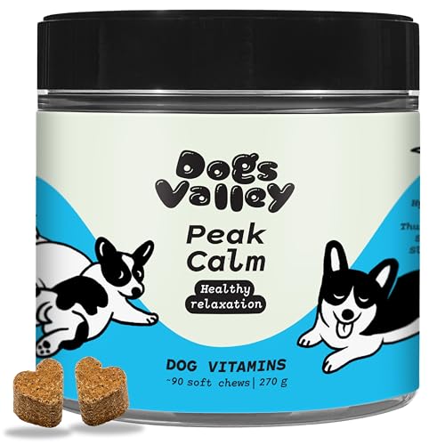 Dogs Valley Vitamine für Hunde Peak Calm - 90Stk Hundeleckerlis – Natürliches Entspannungsleckerli mit Baldrian, L-Theanin, L-Tryptophan, Ashwagandha - zur Stress & Angstlinderung, Lebergeschmack