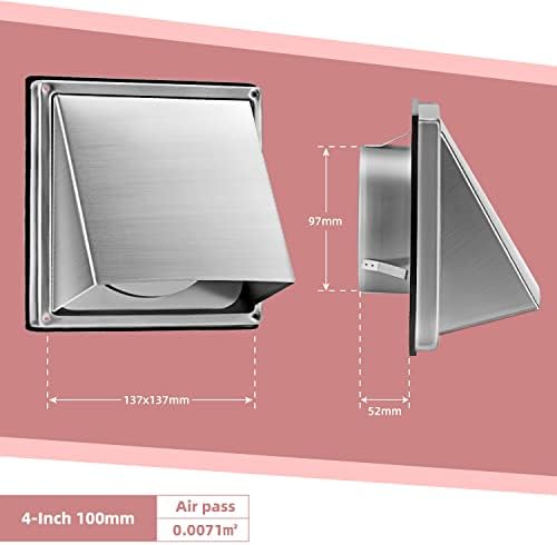 WeCooper Cowled External Air Vent Covers 100mm4 inch 304 Stainless Steel Grille with Backdraft ShutterWalls Extractor Fan Vent Weatherproof