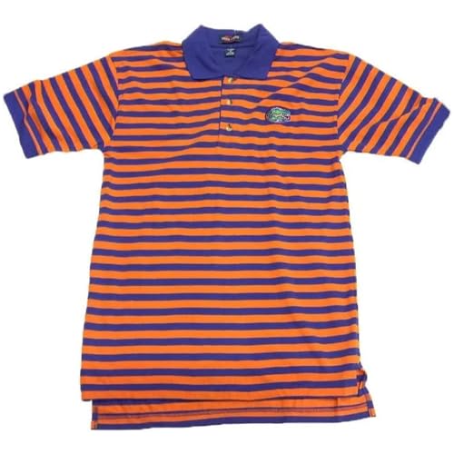 Florida Gators Striped Polo Shirt, Blue and Orange, Cotton, Embroidered Logo
