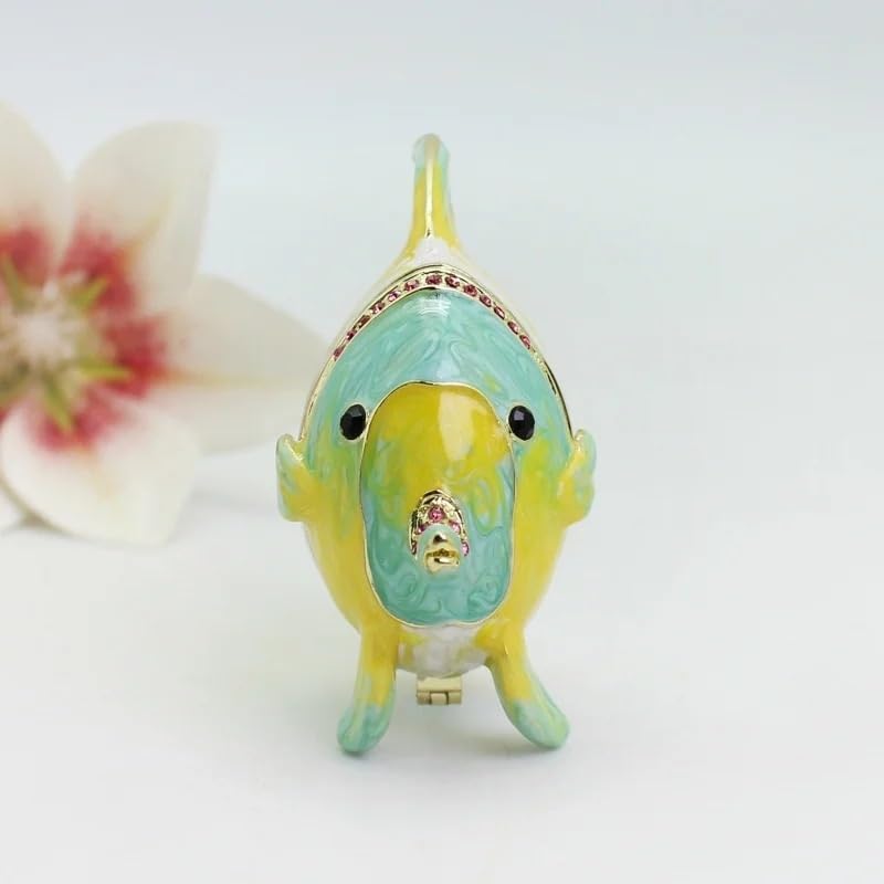 HUFFA Hand Painted Colorful Fish Trinket Box - Metal Crafts Pewter Enamel Jewelry Storage(Light green)