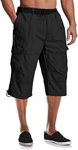 MAGCOMSEN Long Shorts for Men Capri Pants Below Knee Elastic Waist 3/4 Shorts Cargo Shorts Golf Work Shorts Messenger Shorts Capri Shorts Black,33