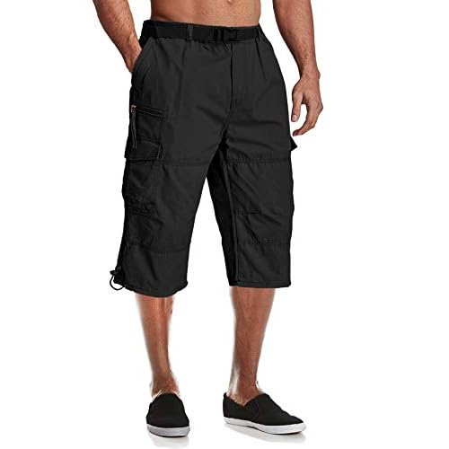 MAGCOMSEN Mens Cargo Shorts Long Capri Elastic Below The Knee 3/4 Cotton Casual Summer Shorts with Pockets