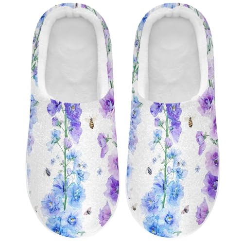 JUNZAN Sweet Delphinium White Mens House Cotton Slipper Non Skid Memory Foam House Shoes for Hotel Birthday Presents 6-7