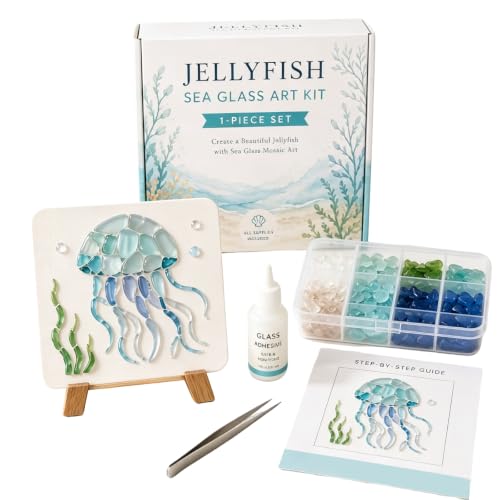 DIY Sea Glass Mosaic Art Kit, Sea Glass Art Kit, Create Beautiful Ocean-Inspired Artwork with Colorful Glass Pieces, Coastal Home Decor & Creative Handmade Gift，Jellyfish