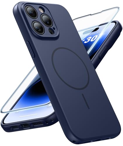 FNTCASE for iPhone 14 Pro Max Case Blue: [Compatible with Magsafe] Solid Matte Magnetic Phone Cover with [Full Camera Protection] [Screen Protector] 14FT Military Grade Shockproof Protective