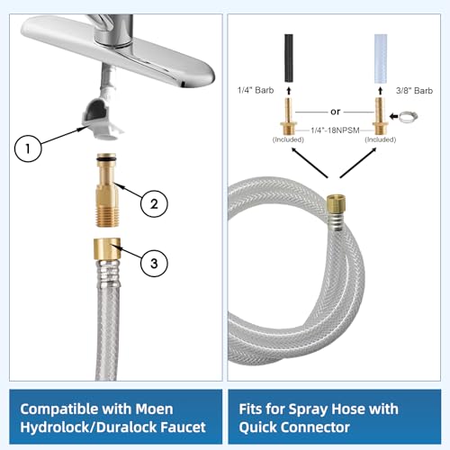 Image of Universal Kitchen Sink Sprayer with Hose /Holder /Adapters, Brushed Nickel | NSF /ANSI /CAN 372 Certified, Sink Faucet Sprayer Attachment Compatible with Moen /Delta, Side Sprayer Head with Quick Connector