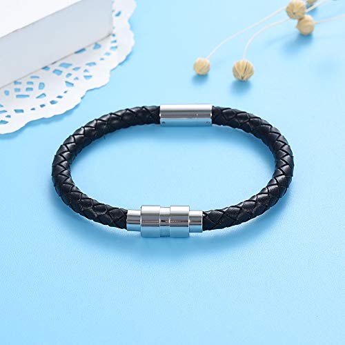 Oinsi Cremation Jewelry Bracelet With Stainless Steel Cylinder Urn For Ashes - Black/Brown Genuine Leather Memorial Bangle Bracelet For Men Women Magnetic Clasp Open (Black Leather, 22) #TOP1