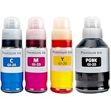 Compatible GI-20 GI20 Ink Bottles Refills Kit Replacement for Canon GI-20 GI20 for Canon G6020 G7020 G5020 MegaTank Printers, 170mL Black Ink Refill, 70mL Cyan Magenta Yellow, 4 Packs