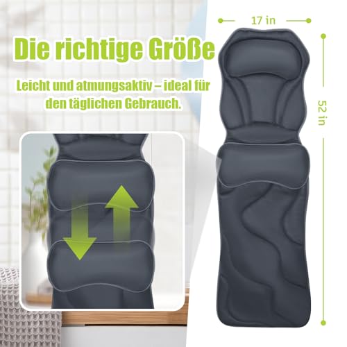Poemland Vollkörper Badekissens für Badewanne - Luxuriöses Badewannenkissen für Rücken, Kopf und Nacken, Schnell-Trocknendes Badkissen
