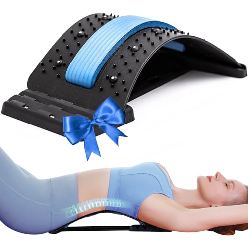 YOKYAK Back Cracker Device, Back Stretcher for Pain Relief, 4 Levels Adjustable Lumbar Back Cracker Board,Lower Back Massager/Stretcher, Back Posture Corrector, Gift for Her,Hip Massager(Black/Blue)
