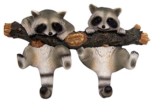 Wowser Rustic Cast Resin Log Cabin Decor Hanging Raccoon Wall Hooks, 9 Inch