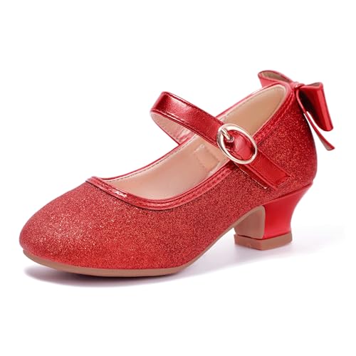 Image of PANDNAINJIA Girls Dress Shoes Toddler Heels Mary Jane Pumps | Little Big Kids Low Heel Flower Girl Bow Wedding Party Church Communion Princess Shoes