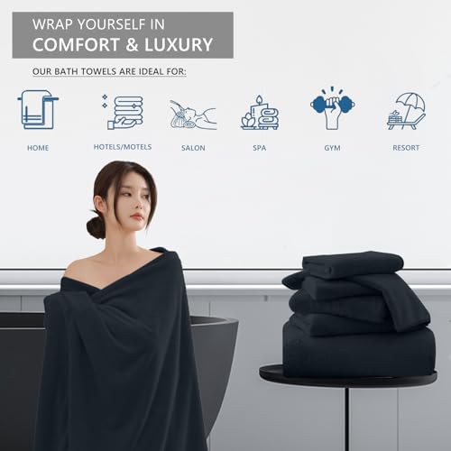 Maggea Extra Large Bath Sheet 4 Piece (35"X70")-Ultra Soft Oversized Bath Towel,Bath Sheet Towel Set For Bathroom Hotel,Plush Highly Absorbent Quick Dry Shower Towel Set For Adults,Bath Towel Set Black thumb #4