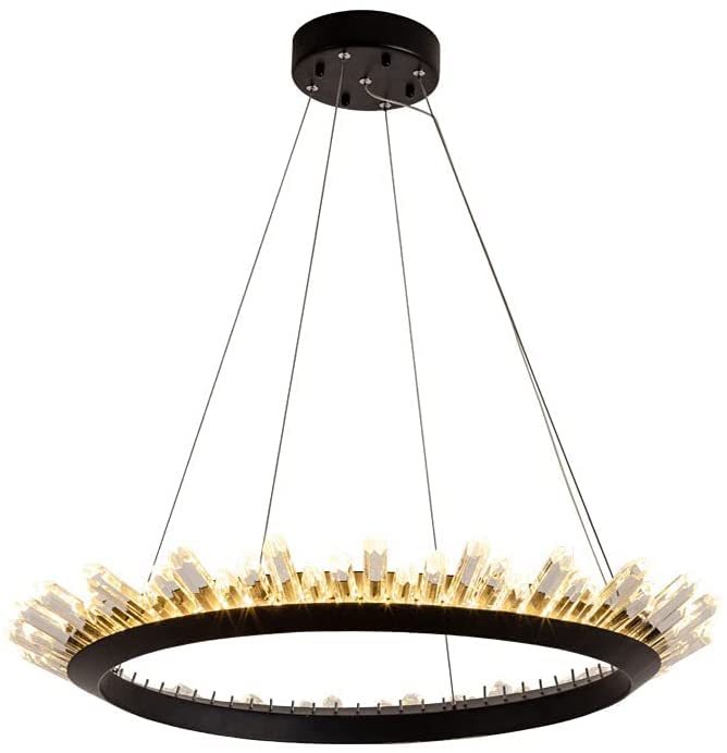 Lustre en cristal moderne rond doré à LED réglable 40cm pour grand salon