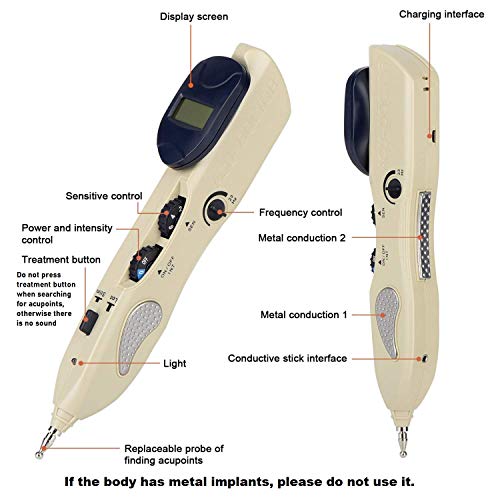Rhorawill Electronic Acupuncture Pen USB Rechargeable Meridian Energy Pen Massage Pen with Trigger Point Chart Miracle Therapy Pen Meridian Stimulator