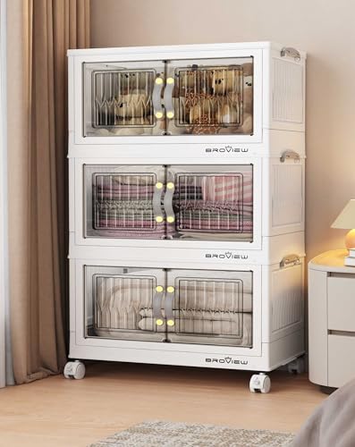 Image of BROVIEW 135Qt Stackable Storage Bins with Lid for Home Dorm, 3Pack White