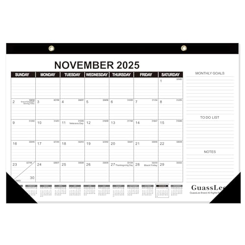 Image of GuassLee Desk Calendar 2026-19-Month Desktop Calendar 17 inch x 11.5 inch Academic Paper Planner from Sept. 2025 to Mar. 2027 with Julian Date, Monthly Goals, To-do List, Notes for Home School Office