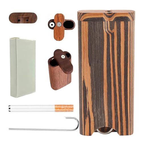 CUSTOMRUNNER Handmade Wooden Dugout One Hitter Box with Spring-loaded Pipe, Magnetic Lid & Cleaning Tool, Portable Walnut Storage Container for Tobacco & Herbs(Patchwork Wood)