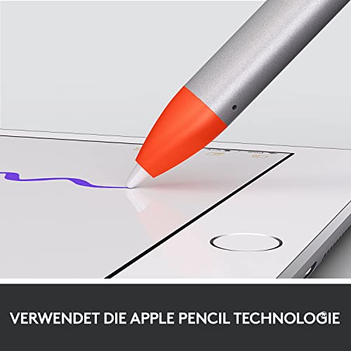 Logitech Crayon Digitaler Zeichenstift für alle ab 2018 veröffentlichten iPads mit Apple Pencil Technologie, Anti-Roll-Design und dynamischem Smart-Tip - Silber/Orange