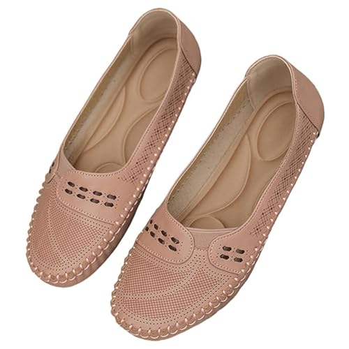 Damen Atmungsaktive Leder-Slipper im Vintage-Stil, orthopädische Slip-On-Mokassins, bequem, leicht, runde Zehenschuhe, rose, 41 EU