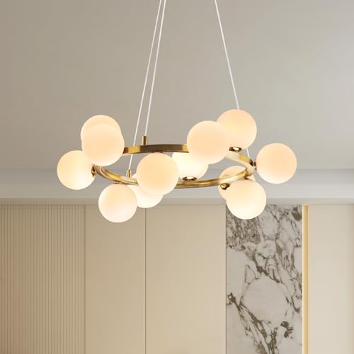 LIGJOY Modern Sputnik Chandelier Light Fixture, 12-Light Gold Bubble Glass Chandeliers for Dining...