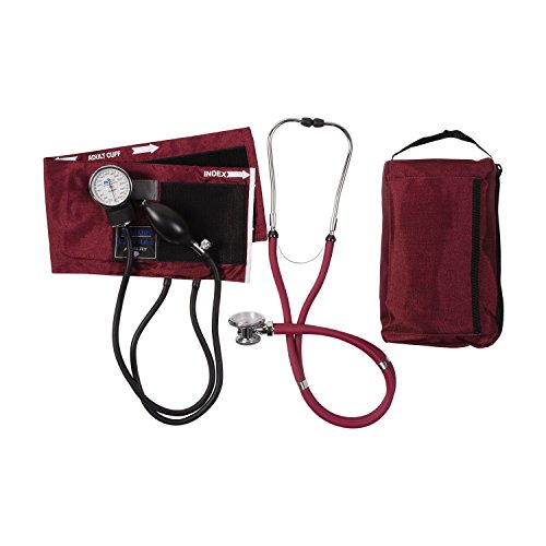 Mabis Matchmates Aneroid Sphygmomanometer And 31" Sprague Rappaport Stethoscope Combination Manual Blood Pressure Kit With Calibrated Nylon Cuff And Oversized Carrying Case, Adult Burgundy #TOP4