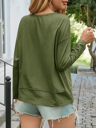 Image of Cicy Bell Womens Long Sleeve T Shirts V Neck Casual Flowy Tops Fall Fashion Loose Fit Basic Tees