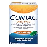 Contac Cold & Flu Medicine, Powerful, Multi-Symptom Relief for Pain, Fever, Sore Throat, Body Aches, Sneezing, Runny Nose & Cough, 24 Count Liquid Gels