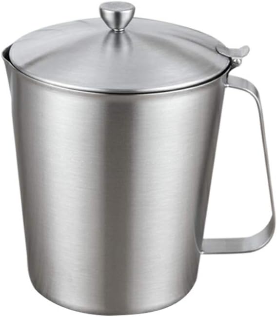 Milk Measuring Frothing Pitcher Jug Cup with Lid Stainless Steel Coffee Espresso Steaming Pitchers Cup Chocolate Candy Butter Cheese Melting 700ml(Size:10.5 * 8.8 * 14cm) (As Shown 9 * 7.5 * 13cm)