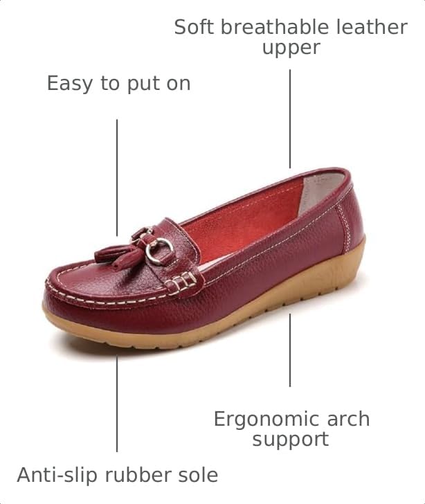 Image of Women's Genuine Leather Platform Loafers Classic Casual Comfort Slip-On Shoes Soft Sole Dress Shoes