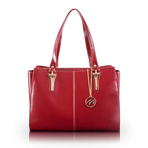 McKlein, série M, Glena, couro bovino de grão superior, bolsa feminina de couro com bolso para tablet, vermelha (97556)