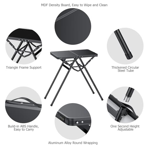 JiGiU Mesa Plegable con Superficie de Malla Metálica, Mesa para Camping con Asa de Transporte y Altura Ajustable (9.7", 28", 18.8"), Capacidad 180 lbs, Ideal para Camping, Cocina, BBQ, RV y Picnic miniatura 4