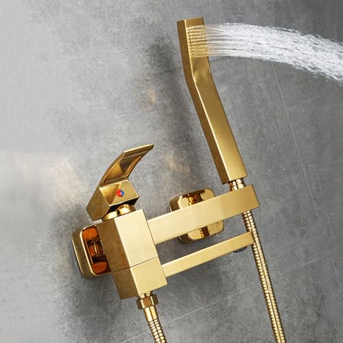 Robinet de baignoire avec douche dorée pour salle de bains familiale