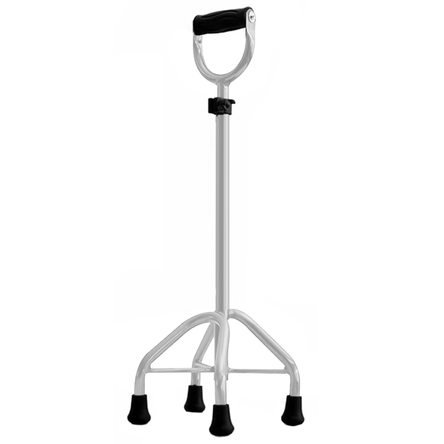 Vierpunkt-Gehstock für Senioren, höhenverstellbarer Gehstock mit großer Basis, Leichter Aluminium-Gehstock mit 4 Spitzen für Stabilität, Belastbarkeit 160 kg (Silber 70)