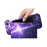 ZOOMHITSKINS OLED Switch Skin, Compatible with Nintendo Switch OLED Skin Wrap, Dark Purple Mauve Galaxy Planet White Star Eclipse System Solar Glossy, 3M Vinyl for Durable & Fit, Made in The USA