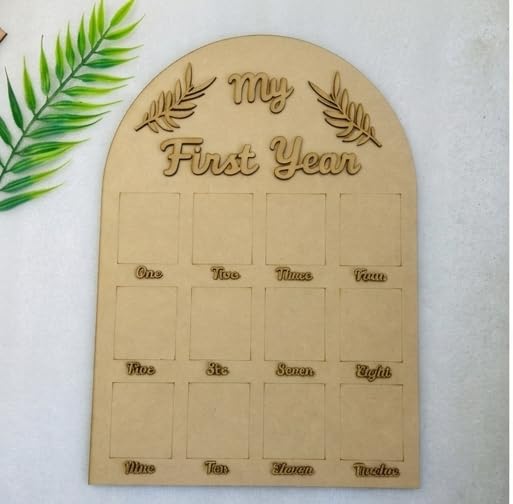 My First Year Wooden Baby Photo Frame Collage | 12 Month Milestone Picture Display Board | MDF Wall Hanging Nursery Decor for Newborn Baby Memories-image-21