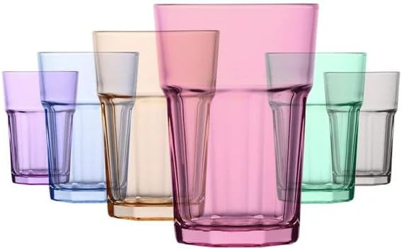 Lav Juice and Water Drinking Glasses Set of 6, Highball Kitchen Glassware Sets, Colorful Glass Tumblers, Lav Aras Drink Glass, 12.25 Oz (365 cc) (6 Pcs)