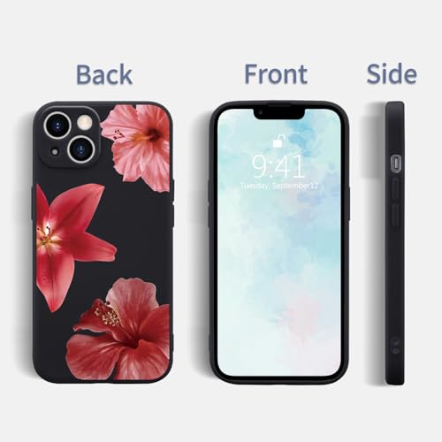 Wihytec Red Lily Hibiscus Flower Phone Case Cover for iPhone 14 Red Lily Hibiscus Case Cover Liquid Silicone Soft Gel Rubber Matt Phone Cover with Microfiber Lining by Wihytec - Used condition - Image 2