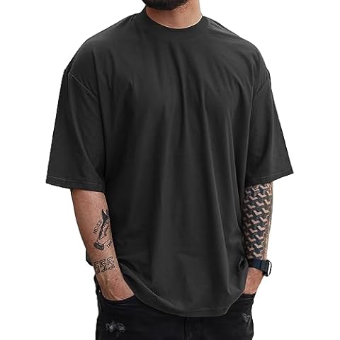 YawYews Mens Fashion Short Sleeve Tshirts Workout Oversize Pullover Solid Color Casual Tees Black Cover