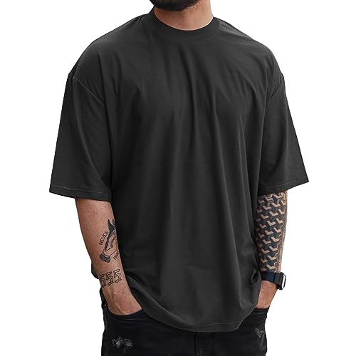 YawYews Mens Fashion Short Sleeve Tshirts Workout Oversize Pullover Solid Color Casual Tees