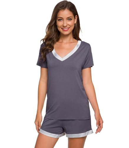 Image of WiWi Viscose from Bamboo Pajamas Set for Women Super Soft Short Sleeve Cooling Summer Plus Size Pjs Sets Sleepwear S-4X