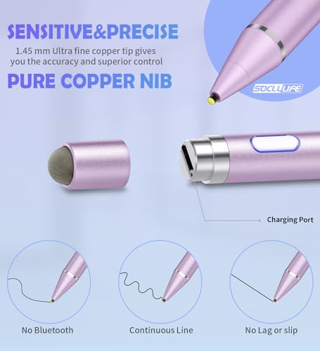 Image of Active Stylus Pen for Touch Screens, Dual Pen Tips for iOS & Android Drawing & Writing, High Precise Rechargeable Pencil for A-pple i-Phone 17 /16 /15 /14 /13 /12, i-Pad, Phone, Tablet, Sam-Sung, Purple