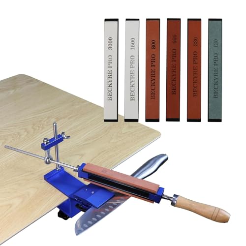 Afilador de cuchillos Ruspela con ángulo de precisión 15-40° Afilador de cuchillos con cierre rápido Sistema de afilado de cuchillos con ángulo fijo y 6 piedras de afilar para la cocina Camping Caza