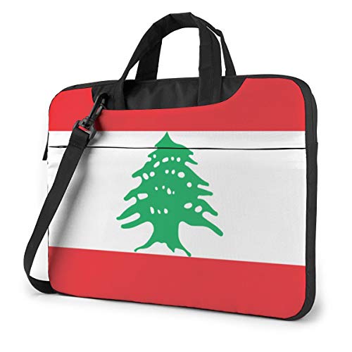 Flag of Lebanon Laptop Shoulder Messenger Bag, Multi-Functional Notebook Sleeve Carrying Case with Strap & Trolley Belt for Lenovo Acer Asus Dell Lenovo Hp Samsung Ultrabook Chromebook 15.6 Inch