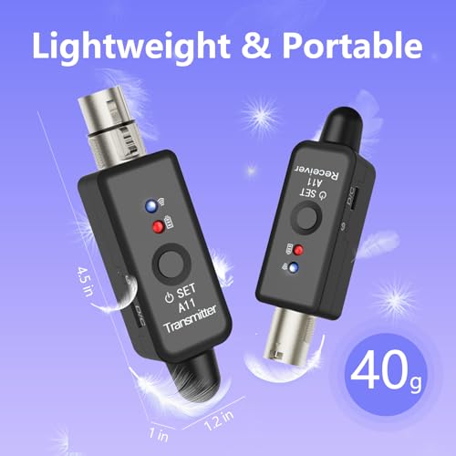 Image of A11 Wireless Microphone Transmitter Receiver 4 Channels Plug-on (1TX + 1RX) | Plug-on XLR Mic Adapter, 2.4GHz Wireless Microphone System for Dynamic /Condenser Mics, Audio Mixer, DSLR Camera,PA System