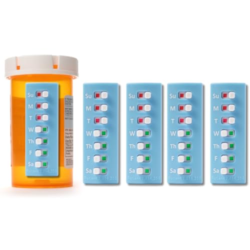 Image of TAKE-N-SLIDE Peel and Stick Reusable for 12 + Refills, Pill /Medication /Vitamin /Pet Med Tracker & Reminder, Attach to Your Bottle, Organizer-Free, Curved‑Back (Blue, 5-Pack)