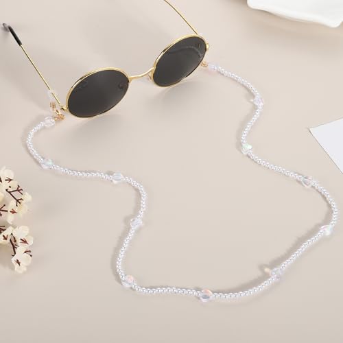Image of uxcell Beads Eyeglass Chain, Pearl Glasses Strap Eyewear Retainer Chain Around Neck Sunglass Holder for Girls Women